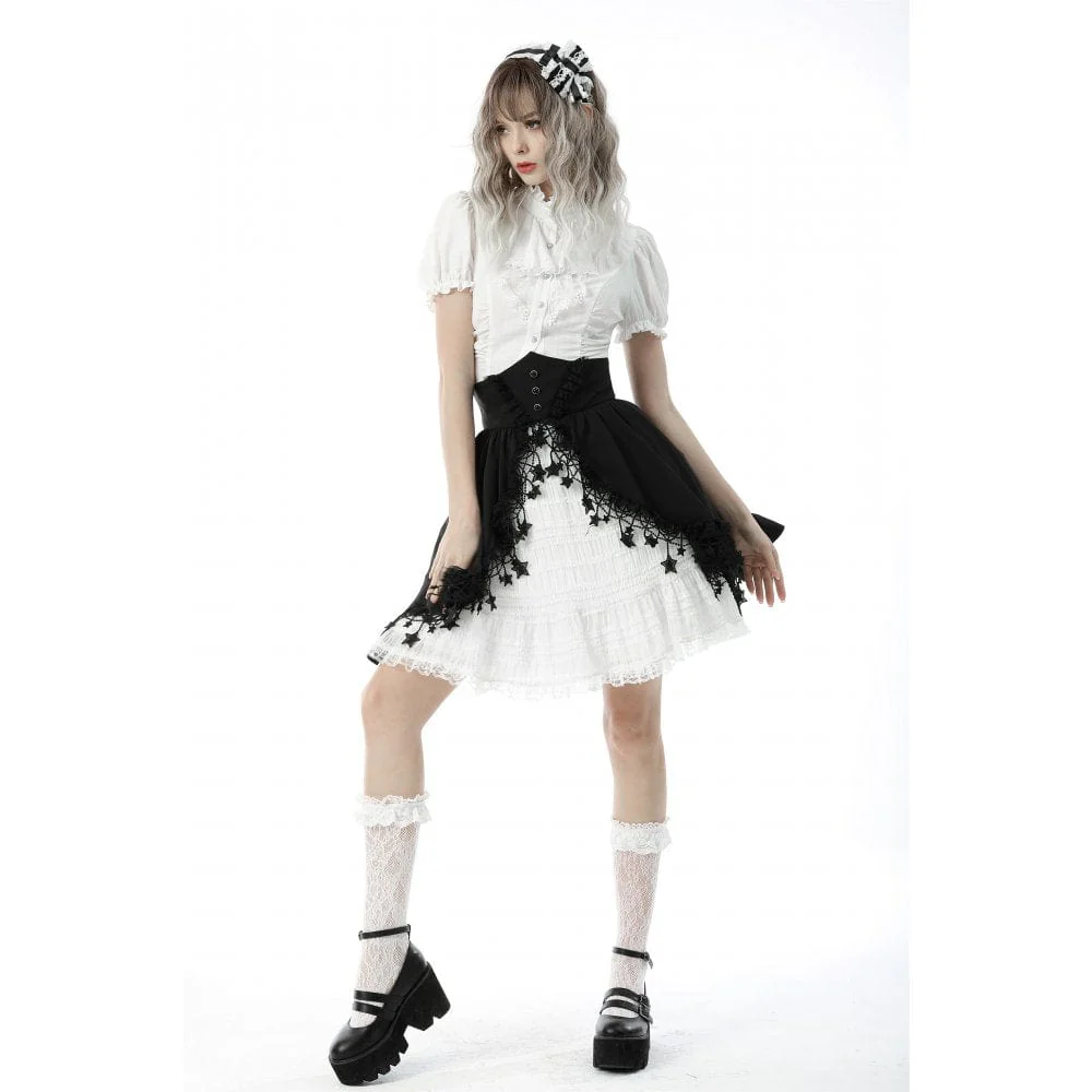 Women's Gothic Ruffles Short Puff Sleeved Shirt White - Image 3