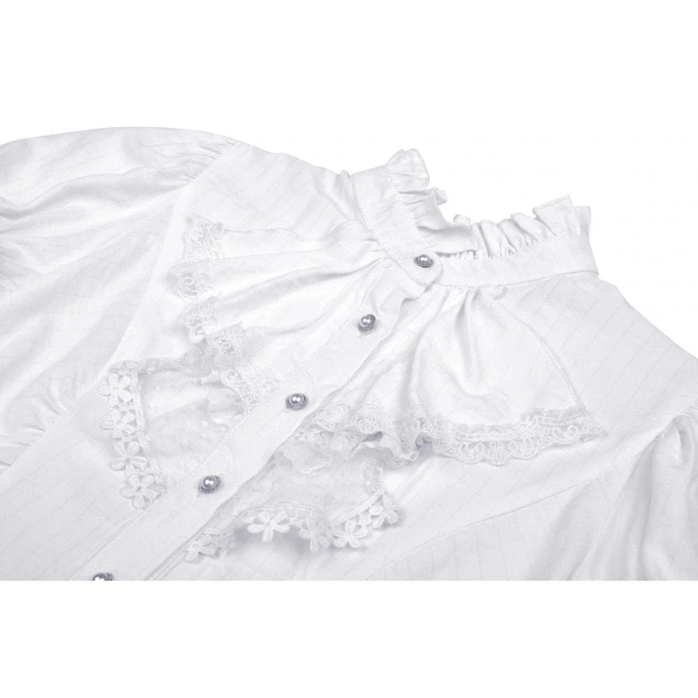 Women's Gothic Ruffles Short Puff Sleeved Shirt White - Image 7