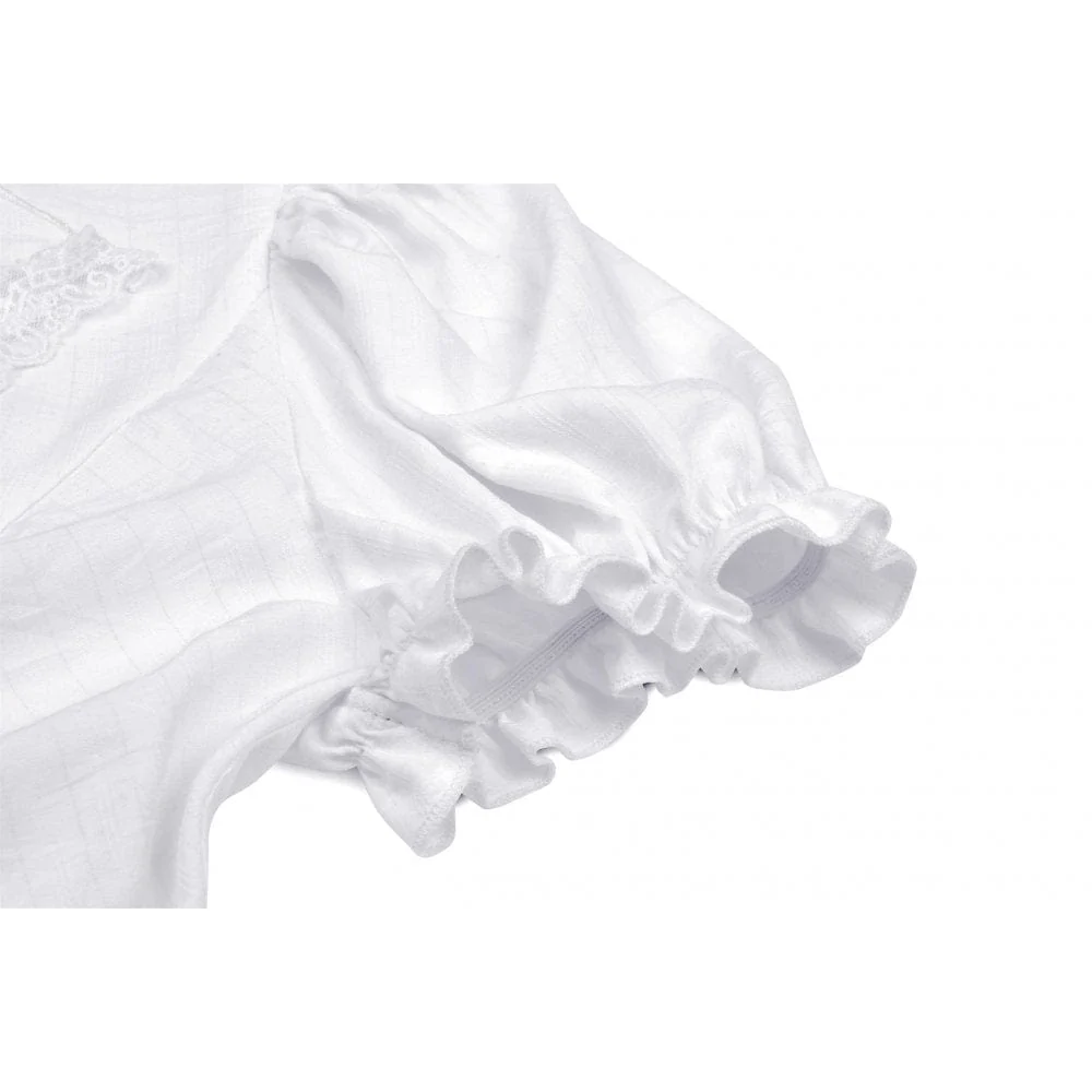 Women's Gothic Ruffles Short Puff Sleeved Shirt White - Image 9