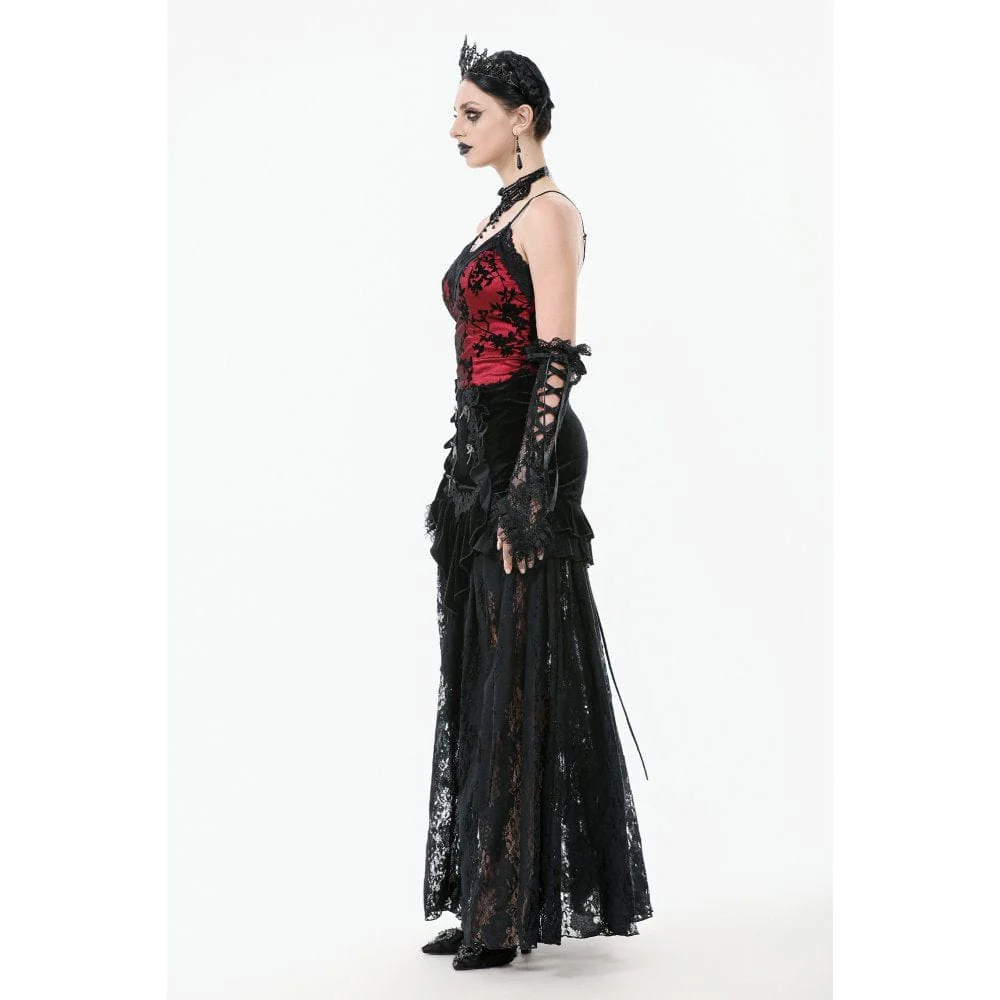 Women's Gothic Ruffles Velvet Sheer Lace Maxi Skirt - Image 12