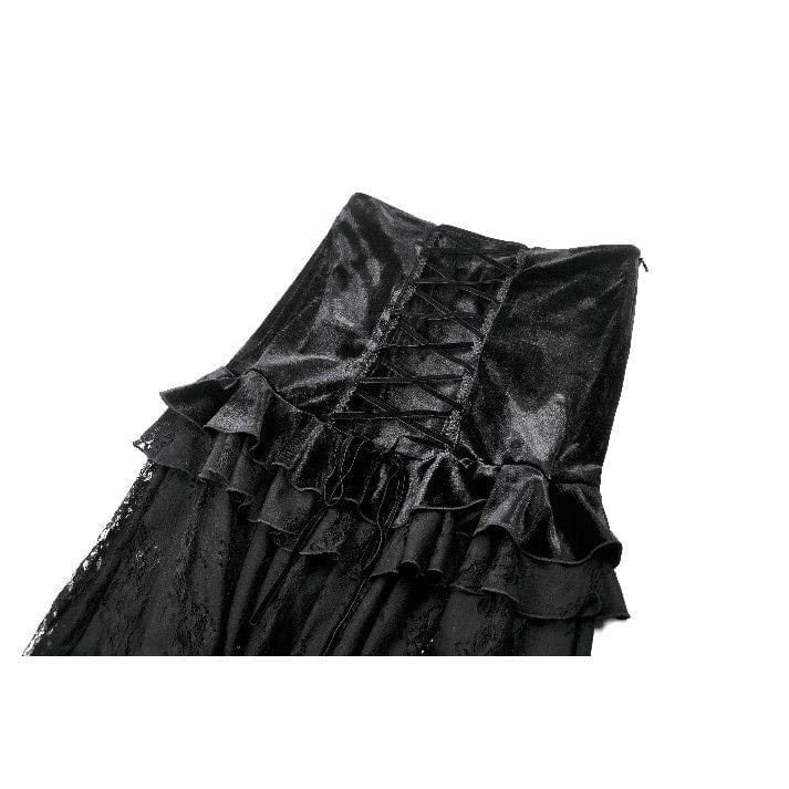 Women's Gothic Ruffles Velvet Sheer Lace Maxi Skirt - Image 18