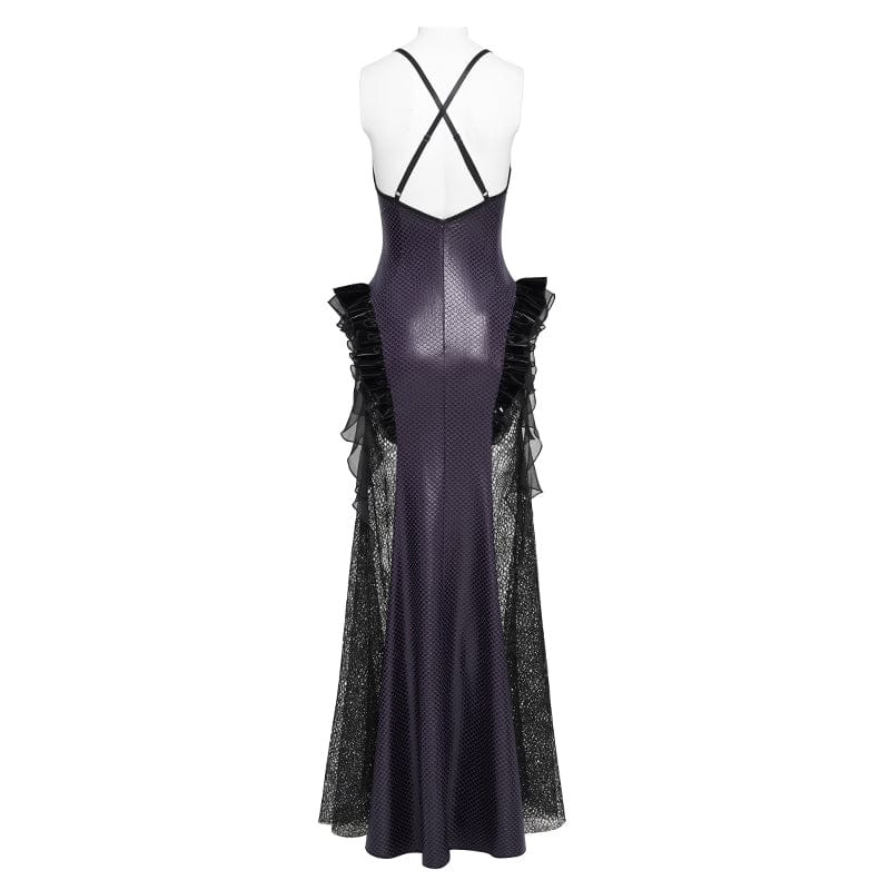 Women's Gothic Scale Printed Lace Splice Mermaid Dress Wedding Dress - Image 10