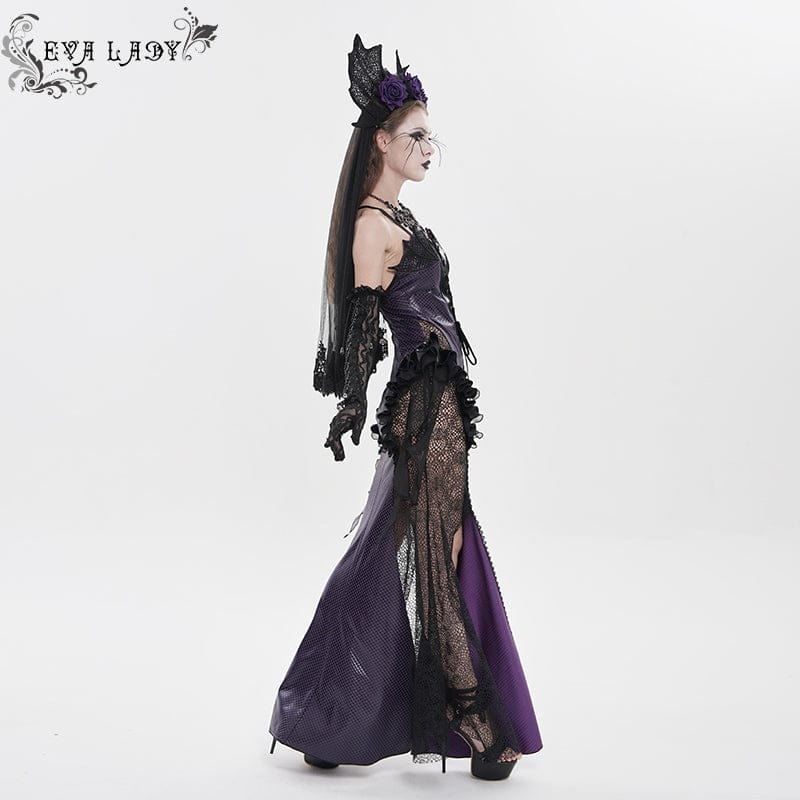 Women's Gothic Scale Printed Lace Splice Mermaid Dress Wedding Dress - Image 4