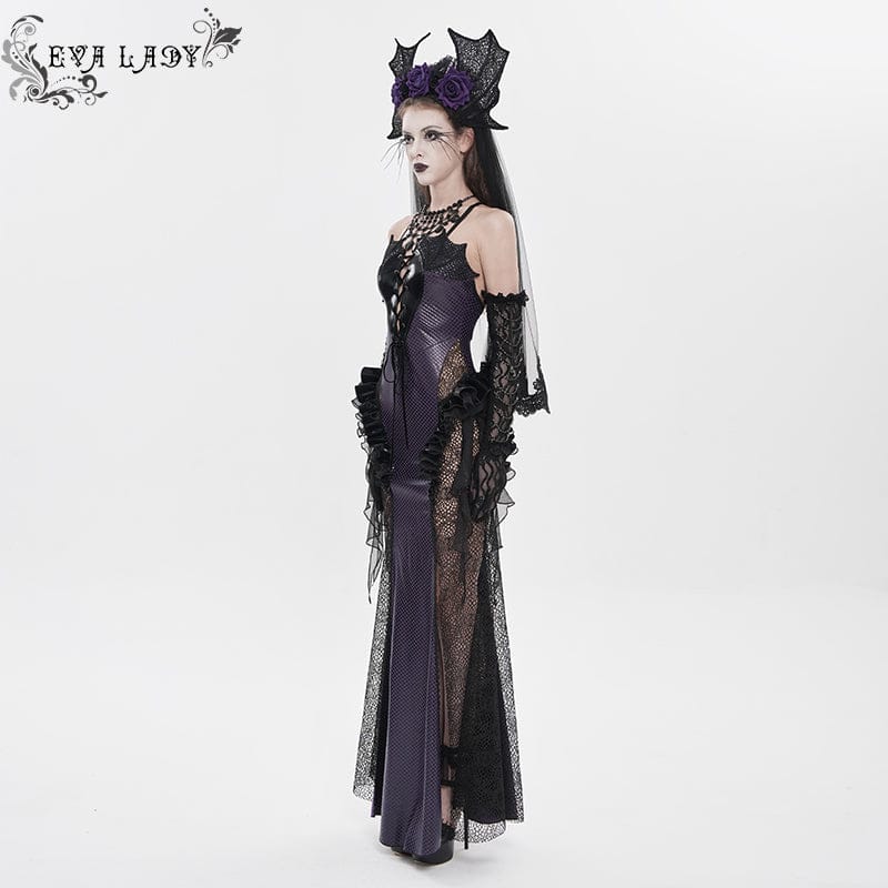 Women's Gothic Scale Printed Lace Splice Mermaid Dress Wedding Dress - Image 5