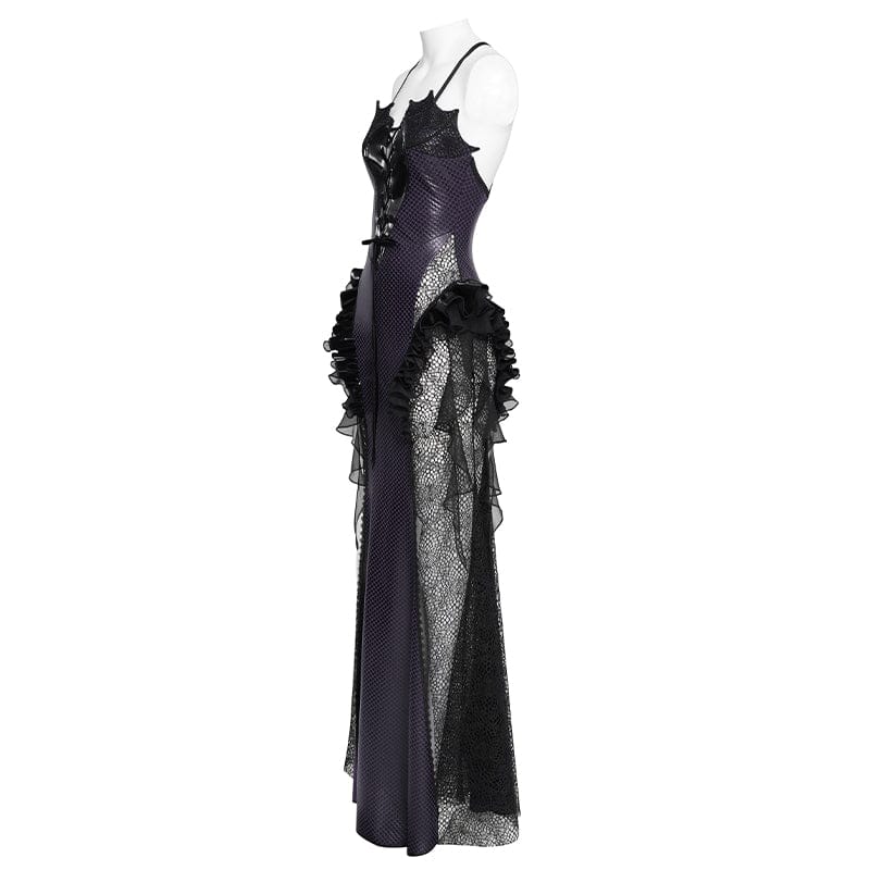 Women's Gothic Scale Printed Lace Splice Mermaid Dress Wedding Dress - Image 9