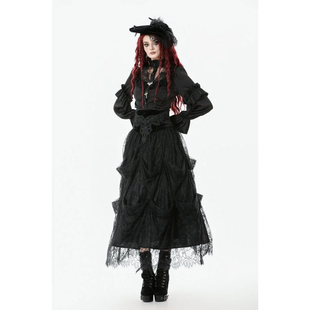 Women's Gothic See Through Ruffled Stand Collar Lantern Sleeved Shirt - Image 7