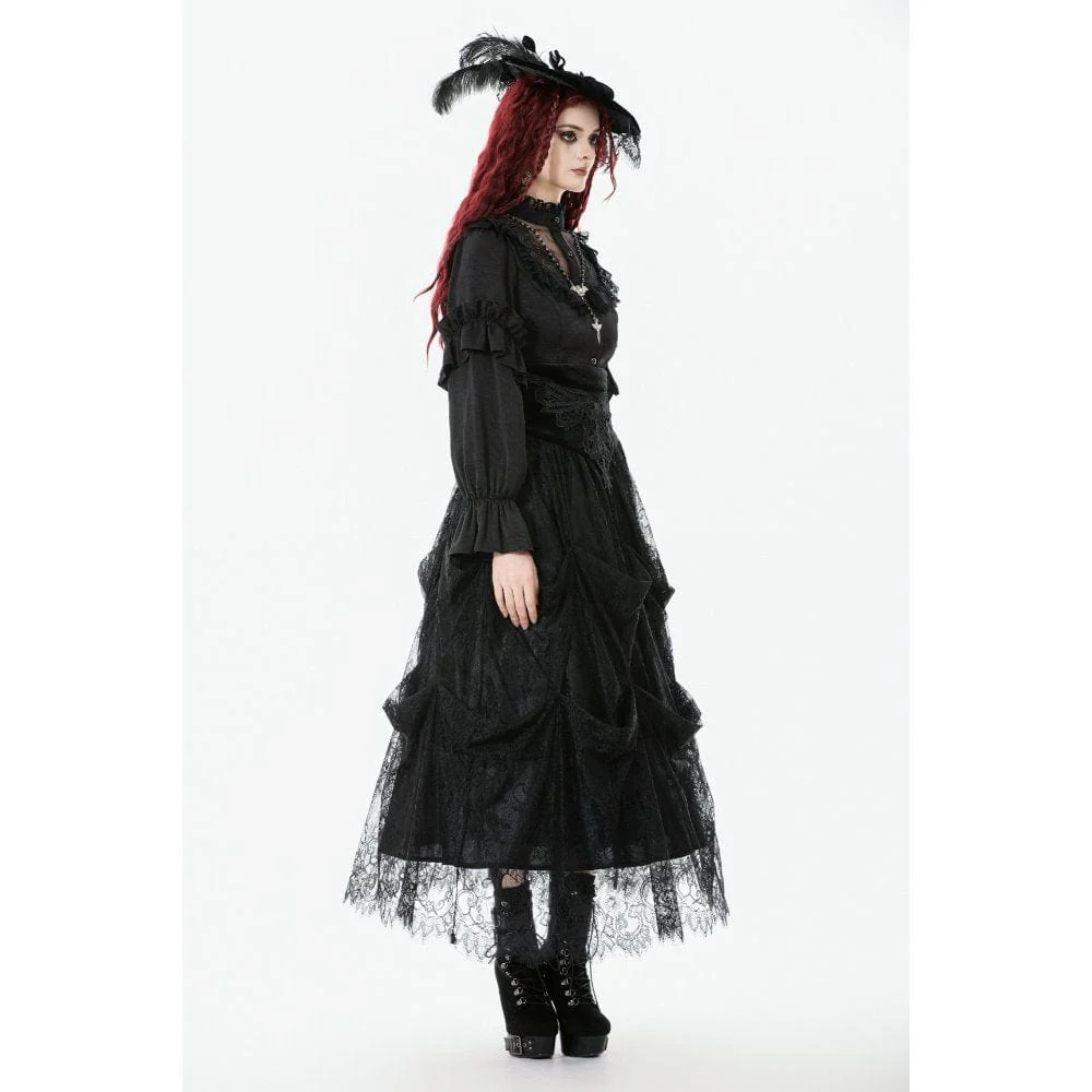 Women's Gothic See Through Ruffled Stand Collar Lantern Sleeved Shirt - Image 9