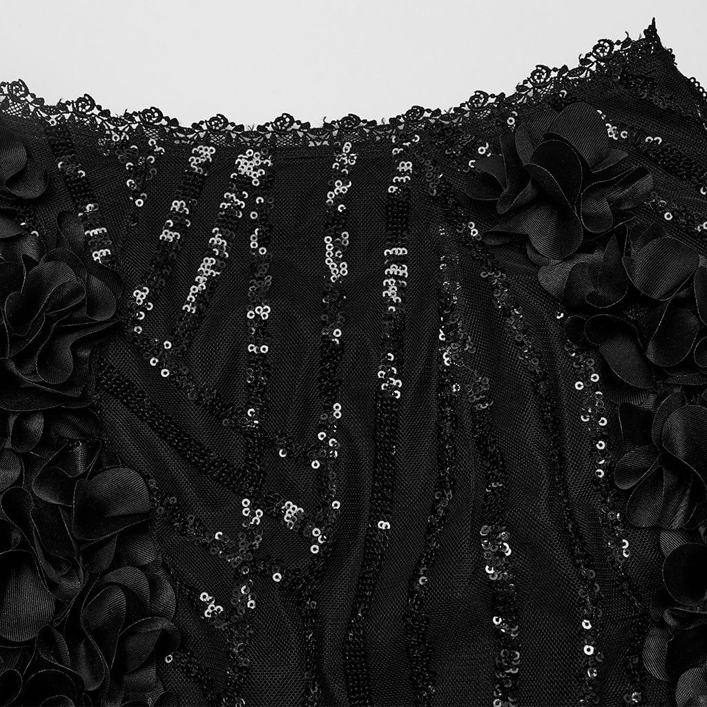 Women's Gothic Sequin Feather Floral Skirt - Image 6