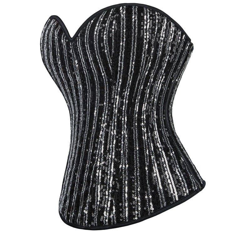 Women's Gothic Sequin Lace-up Overbust Corset - Image 2