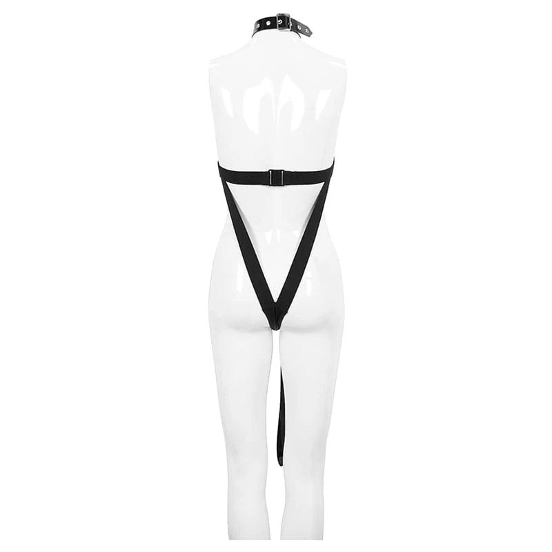 Women's Gothic Sexy Mesh Bodysuit with Leash - Image 9