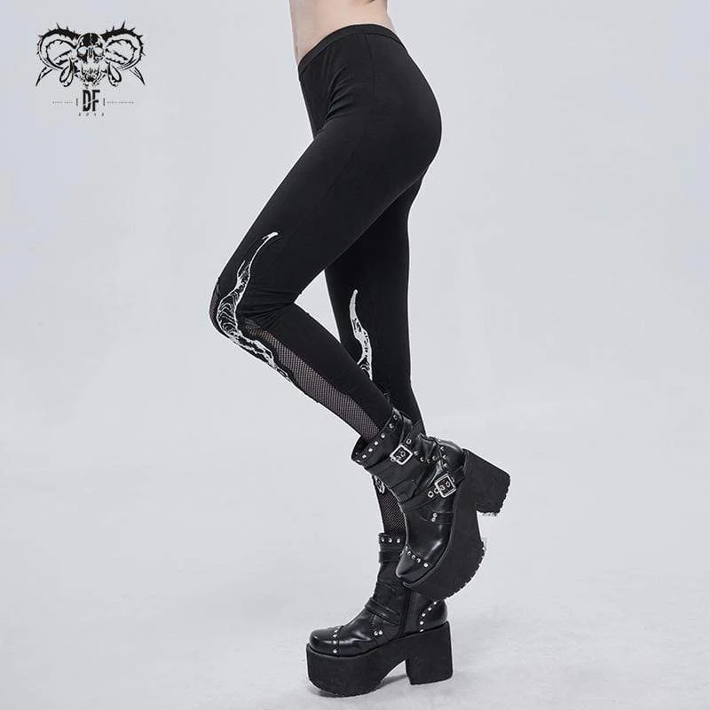 Women's Gothic Sheepshead Printed Mesh Splice Leggings - Image 2