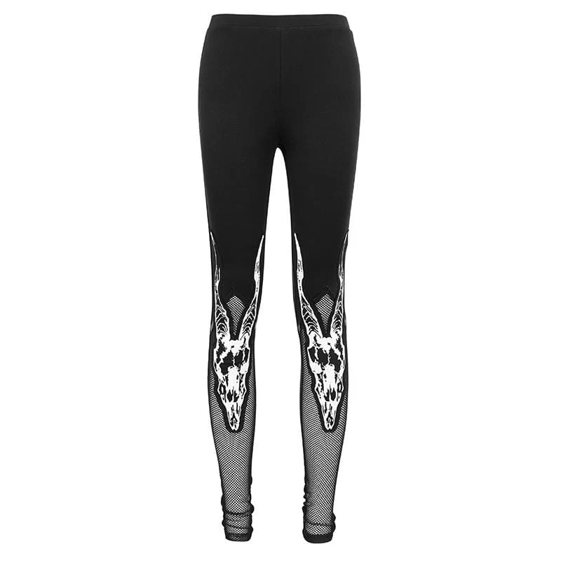 Women's Gothic Sheepshead Printed Mesh Splice Leggings - Image 4