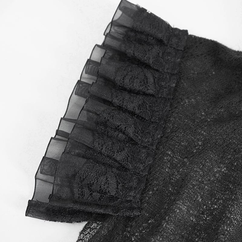 Women's Gothic Sheer Lace-Up Mesh Ruffled Top - Image 12