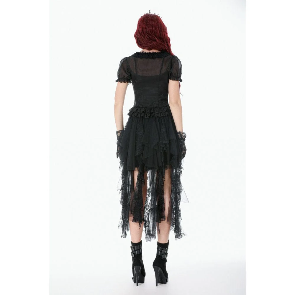 Women's Gothic Sheer Layered Ruffled Puff Short Sleeved Shirt - Image 7