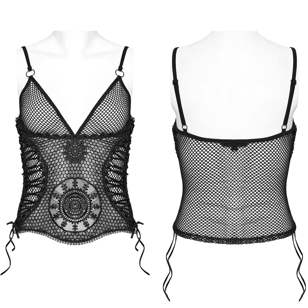 Women's Gothic Sheer Mesh Lace-Up Tank Top - Image 5