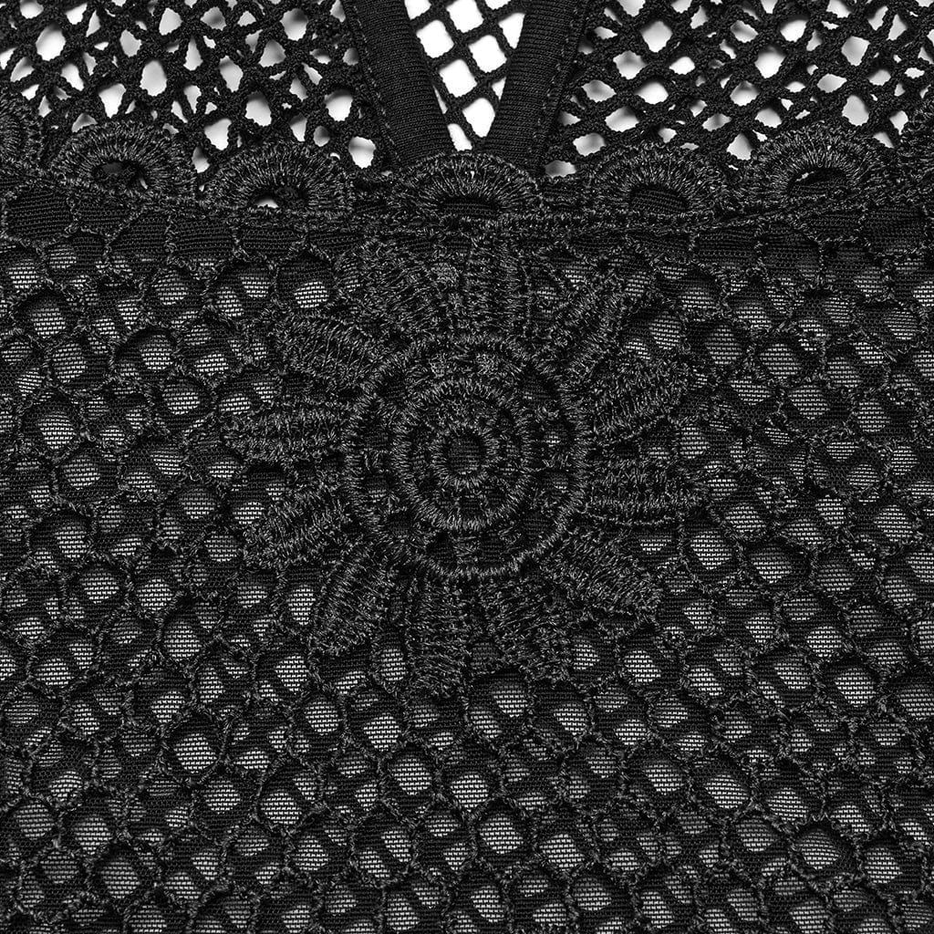 Women's Gothic Sheer Mesh Lace-Up Tank Top - Image 6