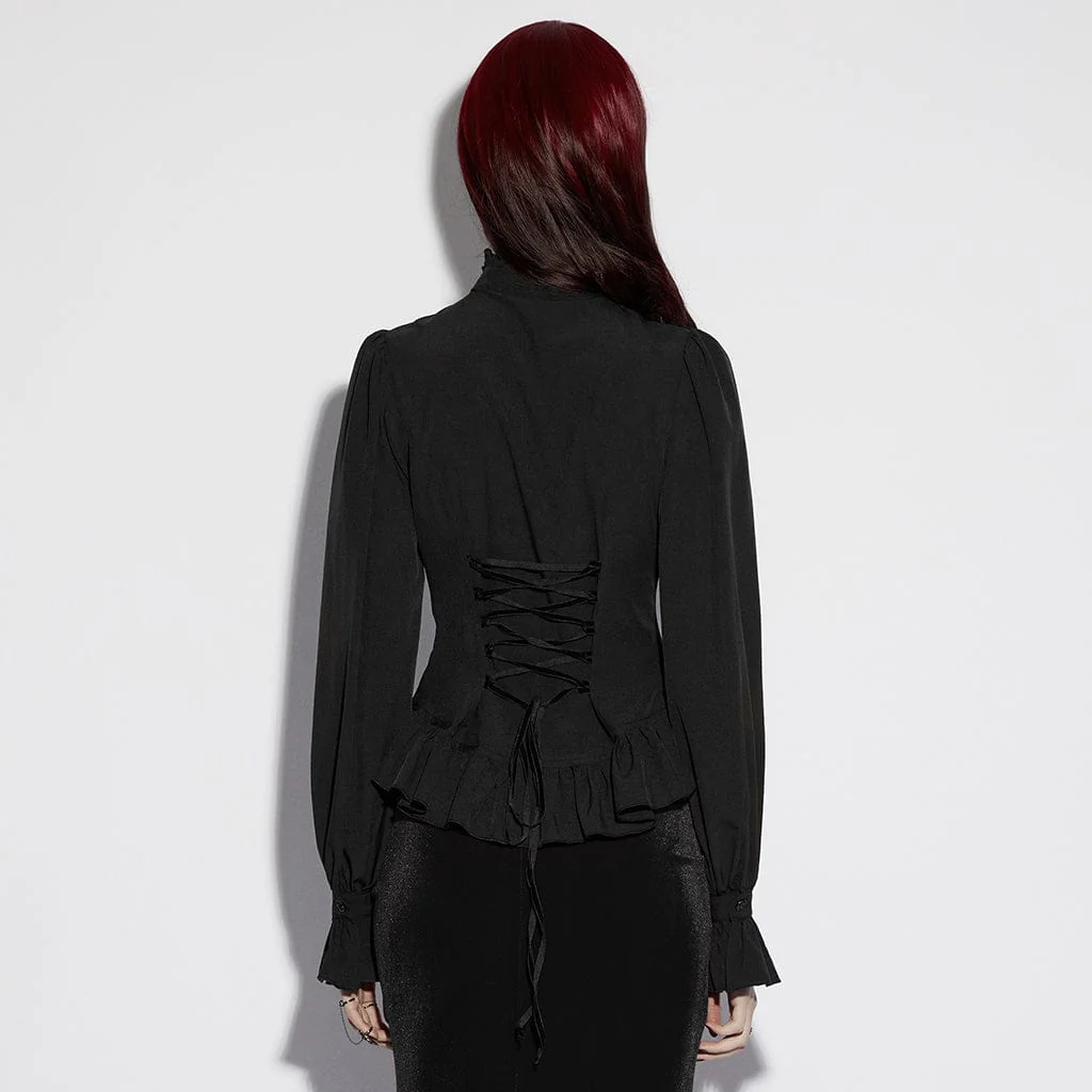 Women's Gothic Sheer Ruffled Puff Long Sleeved Shirt - Image 3