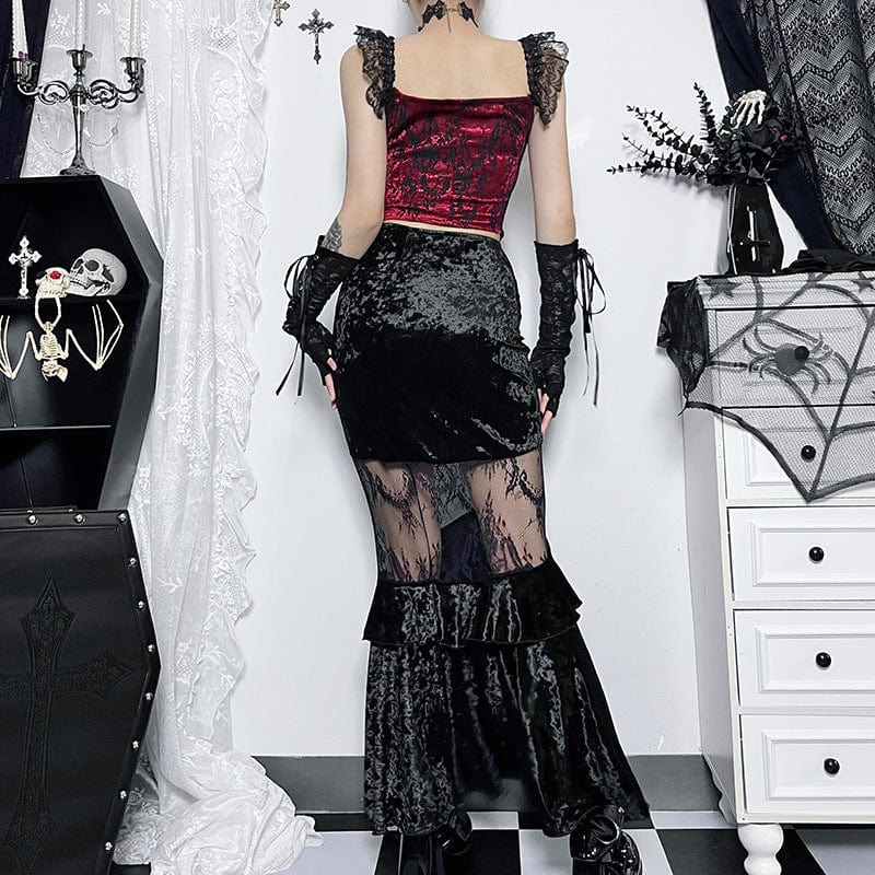 Women's Gothic Sheer Velvet Wrap Maxi Skirt - Image 3