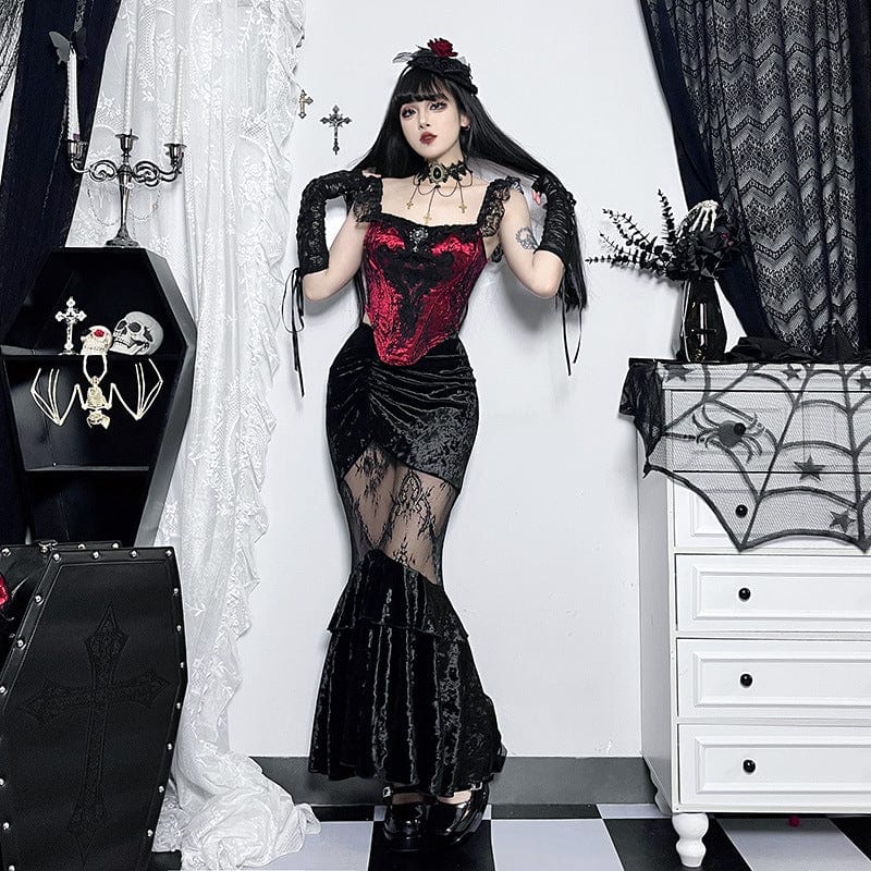 Women's Gothic Sheer Velvet Wrap Maxi Skirt - Image 4