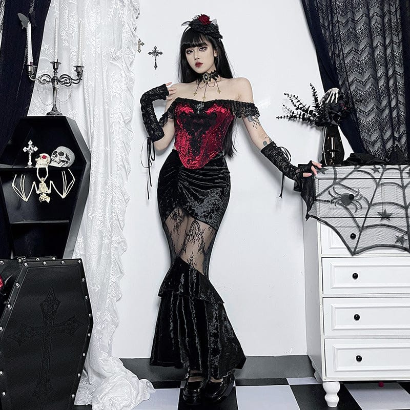 Women's Gothic Sheer Velvet Wrap Maxi Skirt - Image 5