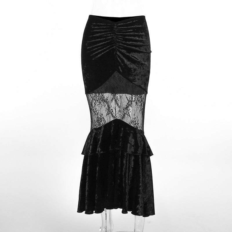 Women's Gothic Sheer Velvet Wrap Maxi Skirt - Image 7