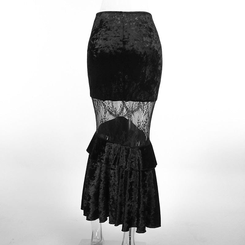 Women's Gothic Sheer Velvet Wrap Maxi Skirt - Image 9