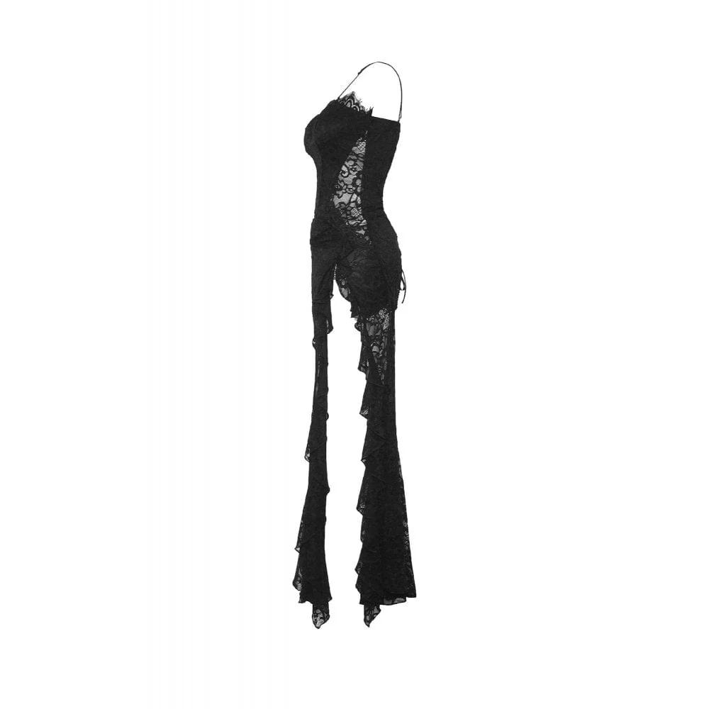 Women's Gothic Side Slit Ruffled Lace Slip Wedding Dress - Image 11