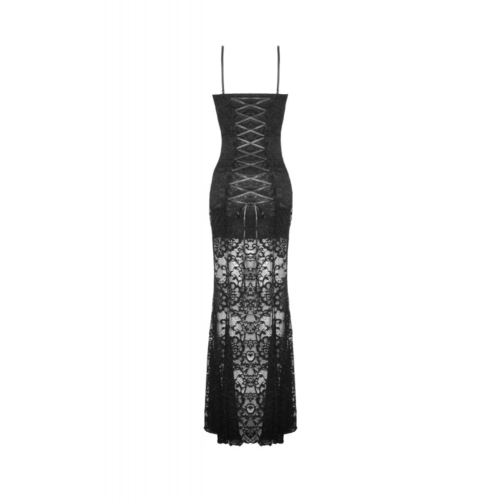 Women's Gothic Side Slit Ruffled Lace Slip Wedding Dress - Image 12