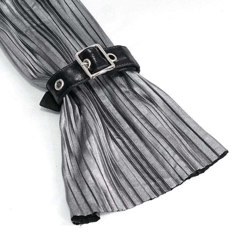 Women's Gothic Silver Shimmer Long Ruffle Sleeved Shirts - Image 8