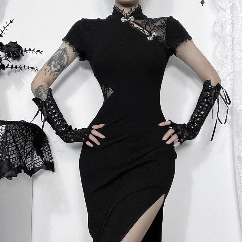 Women's Gothic Sipder Mesh Splice Split Halloween Dress - Image 6