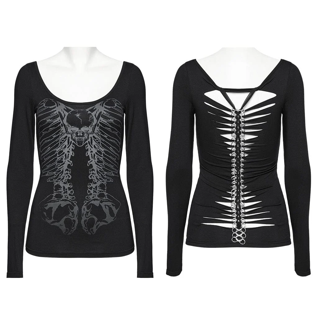 Women's Gothic Skeleton Printed T-shirt - Image 5