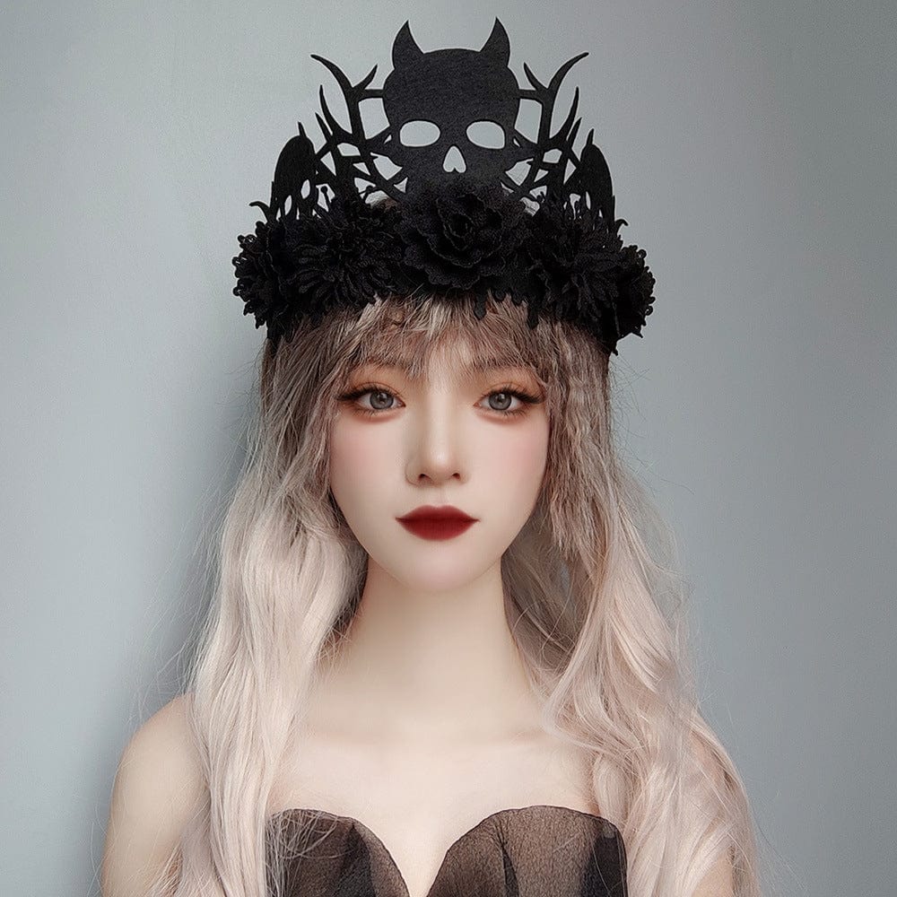 Women's Gothic Skull Cutout Floral Headwear - Image 3