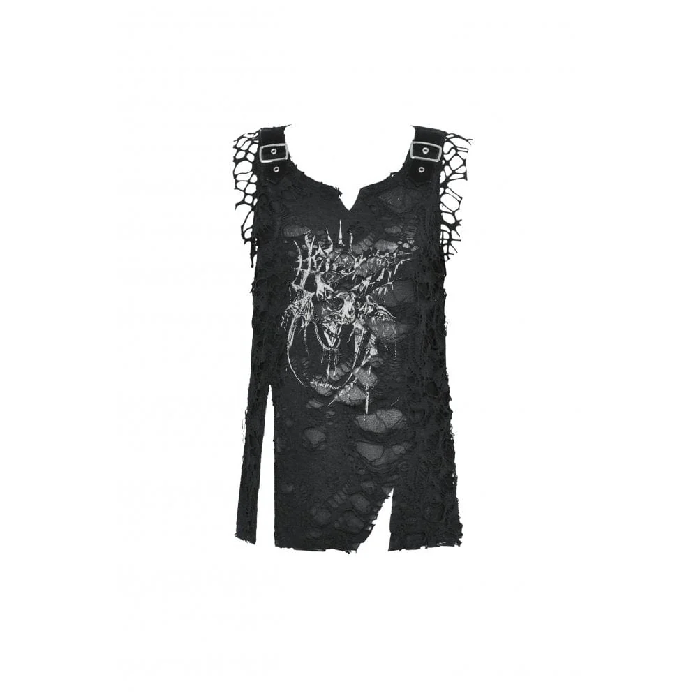 Women's Gothic Skull Printed Distressed Tank Top - Image 12