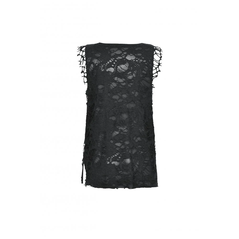 Women's Gothic Skull Printed Distressed Tank Top - Image 13