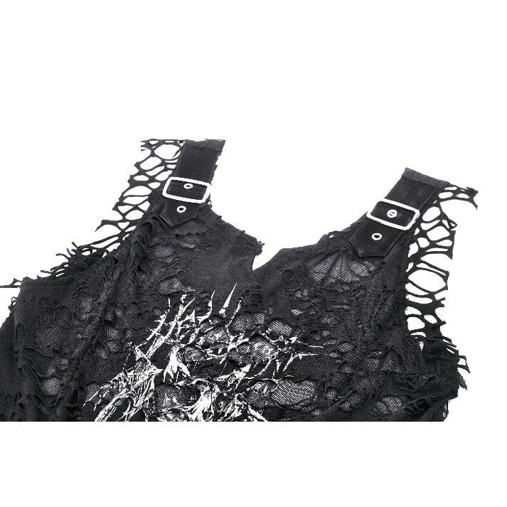 Women's Gothic Skull Printed Distressed Tank Top - Image 14