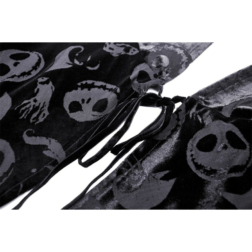 Women's Gothic Skull Printed Velvet Cape with Hood - Image 11