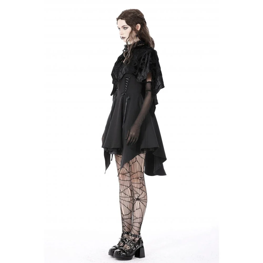 Women's Gothic Skull Printed Velvet Cape with Hood - Image 4