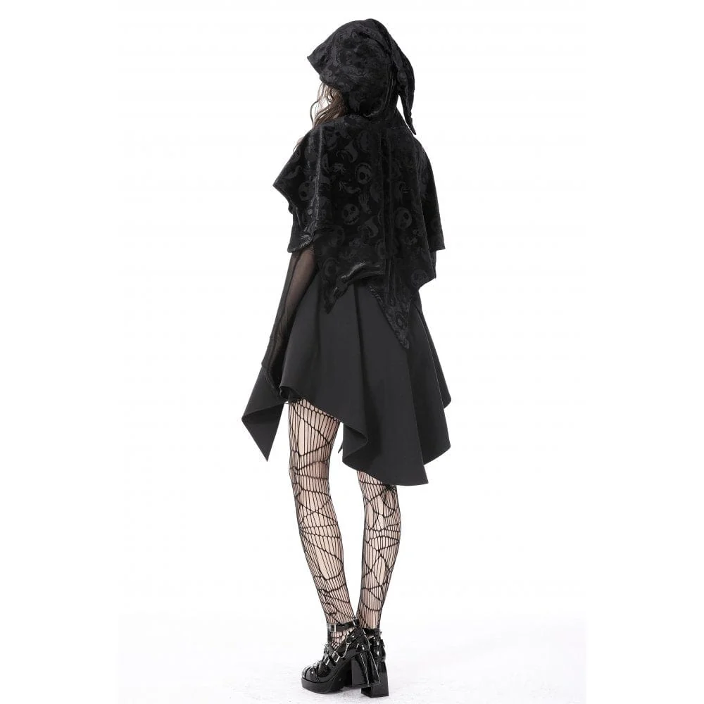 Women's Gothic Skull Printed Velvet Cape with Hood - Image 5