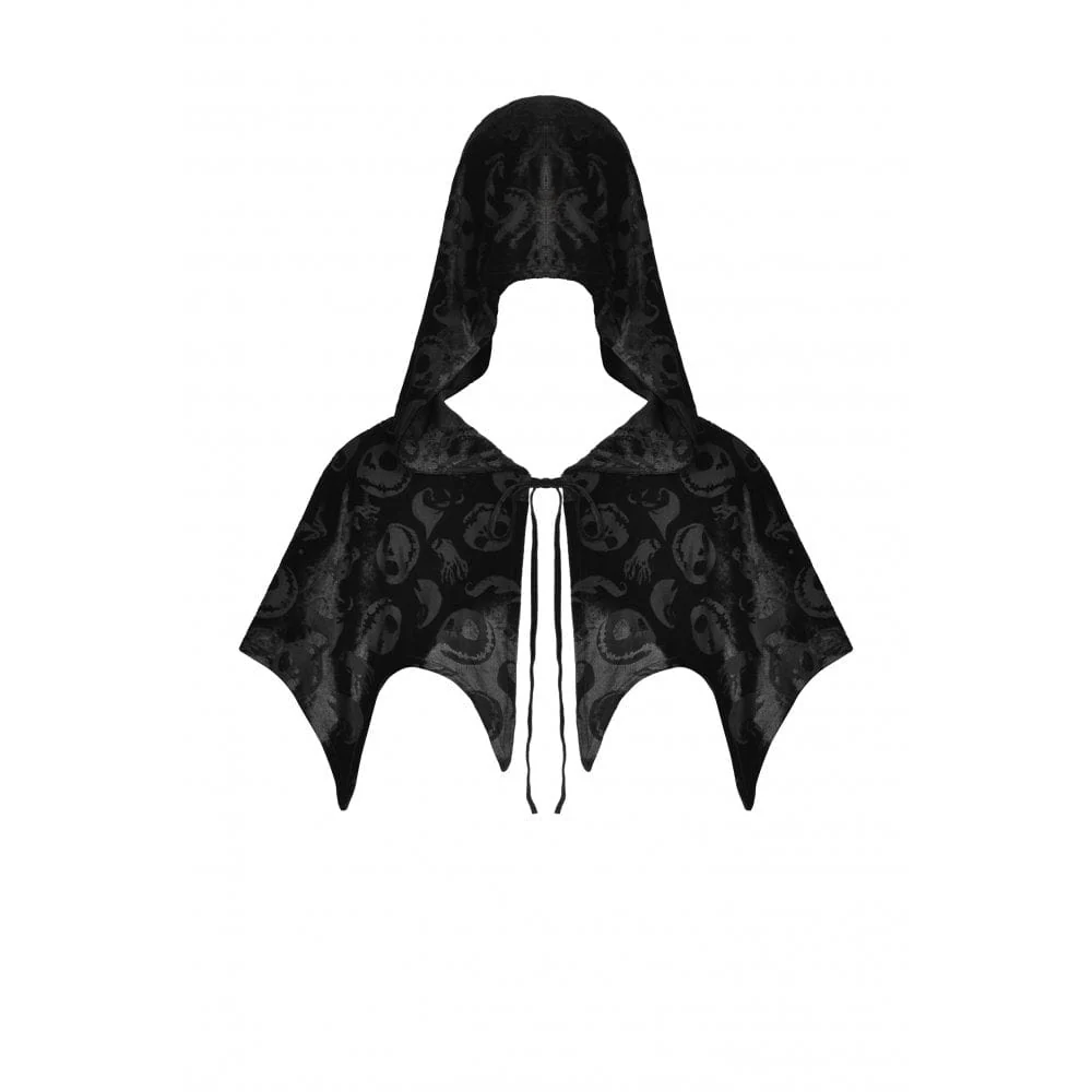 Women's Gothic Skull Printed Velvet Cape with Hood - Image 7