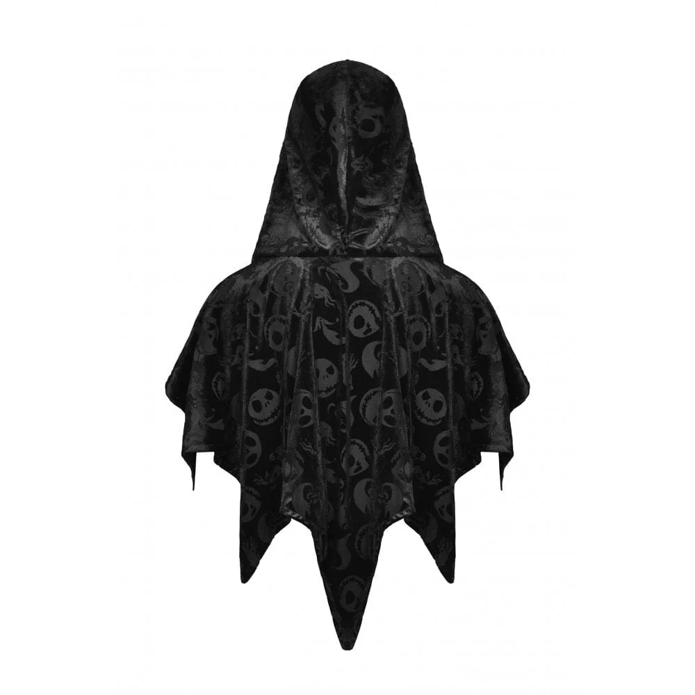 Women's Gothic Skull Printed Velvet Cape with Hood - Image 9