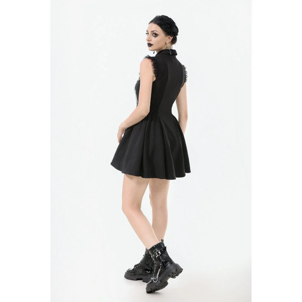 Women's Gothic Sleeveless Button-Front Dress Graduation Dress - Image 9