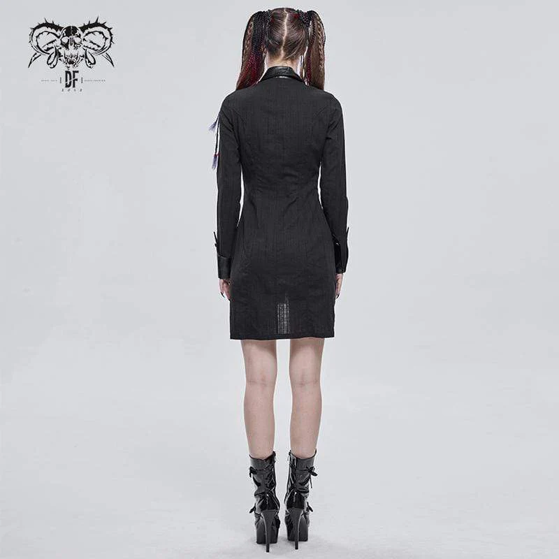 Women's Gothic Slim Fitted Strappy Splice Shirt - Image 2