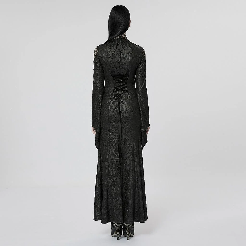 Women's Gothic Spade Embroidered Split Wedding Dress - Image 4