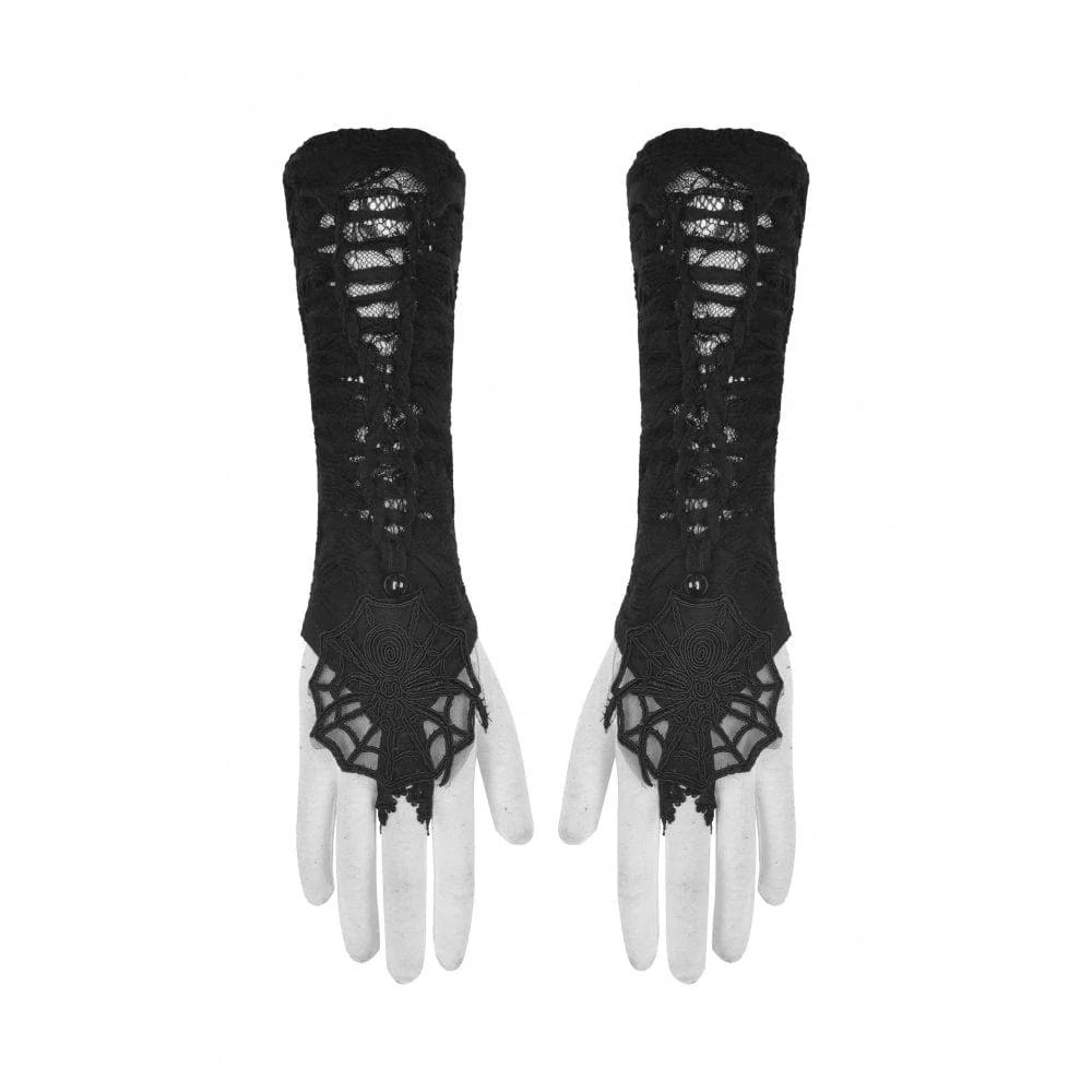Women's Gothic Spider Web Ripped Lace Long Gloves Sleeve Cover - Image 4