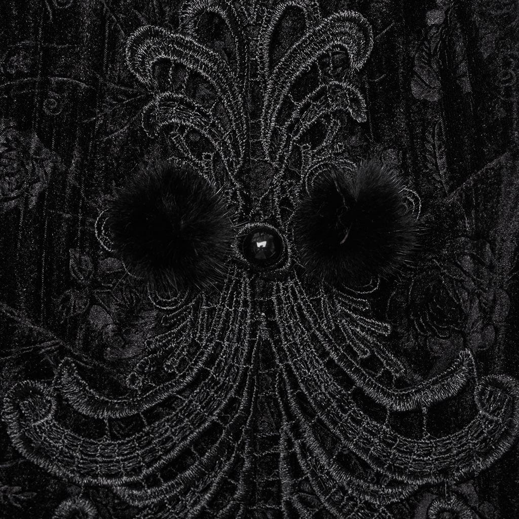 Women's Gothic Split Embossed Velvet Prom Dress with Oversleeves - Image 12