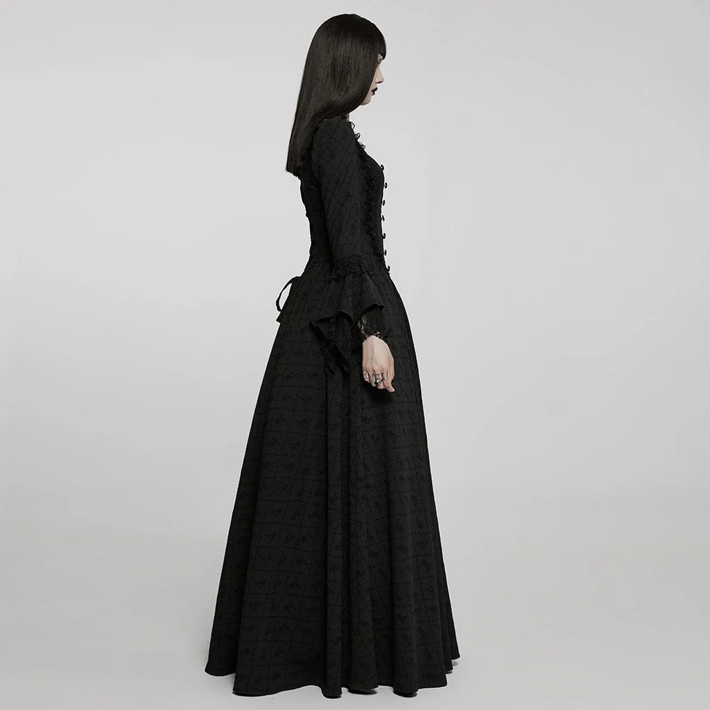 Women's Gothic Square Collar Flare Sleeved Lace Maxi Dress Wedding Dress - Image 3