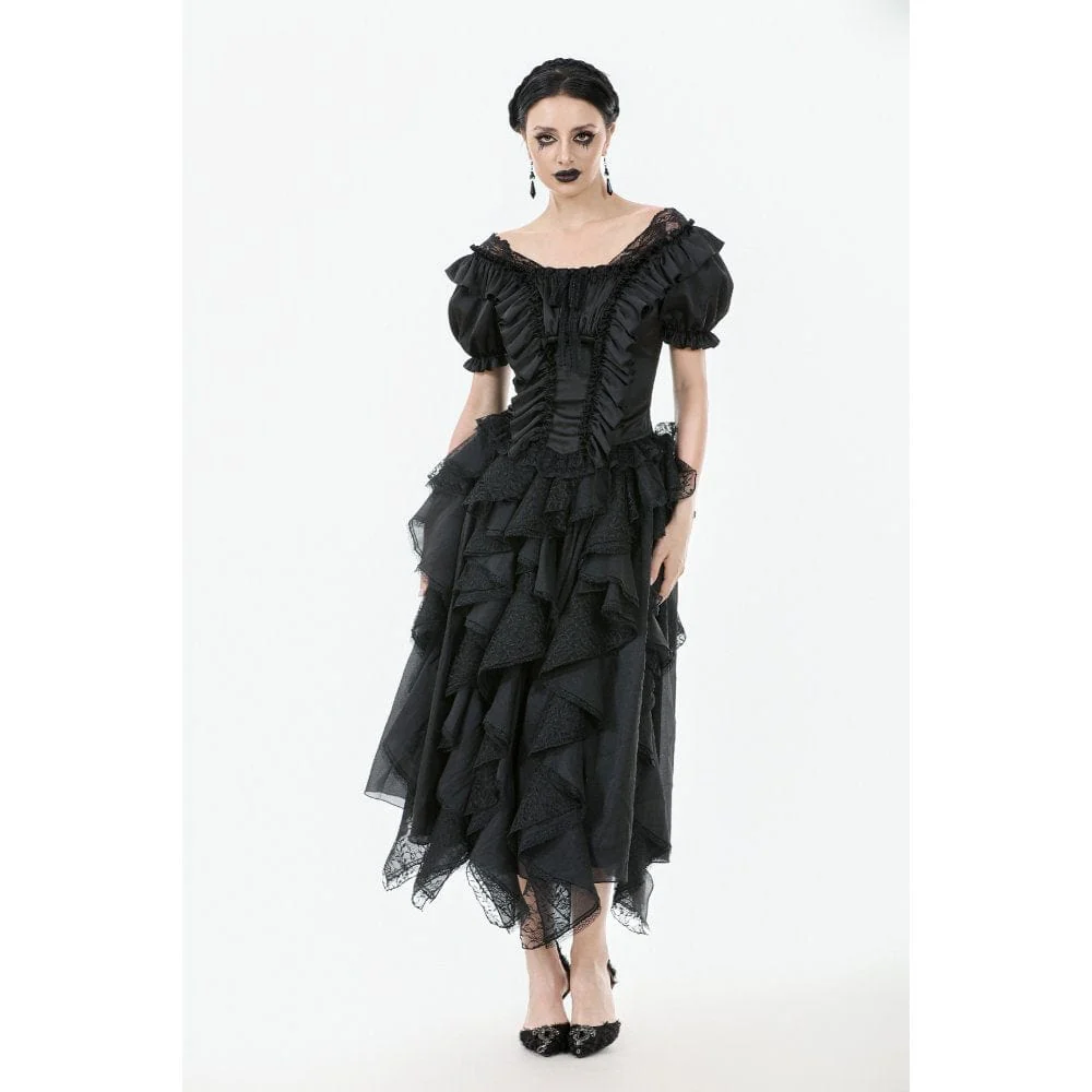 Women's Gothic Square Collar Ruffles Lace Top - Image 4