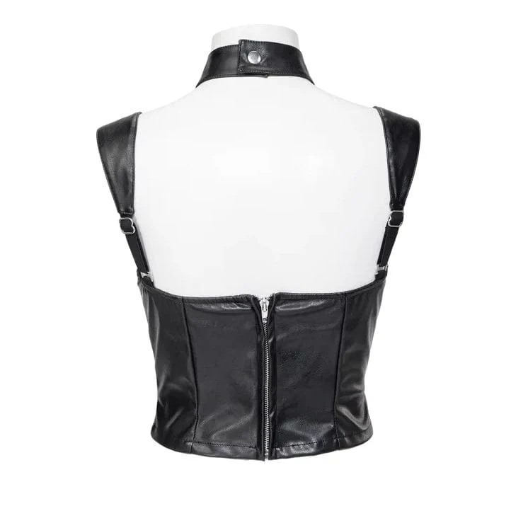 Women's Gothic Stand Collar Cutout Faux Leather Vest - Image 8
