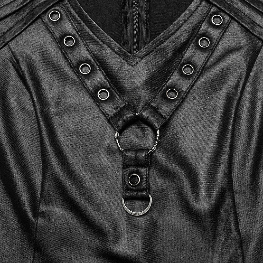 Women's Gothic Stand Collar Cutout Ruched Shirt - Image 8