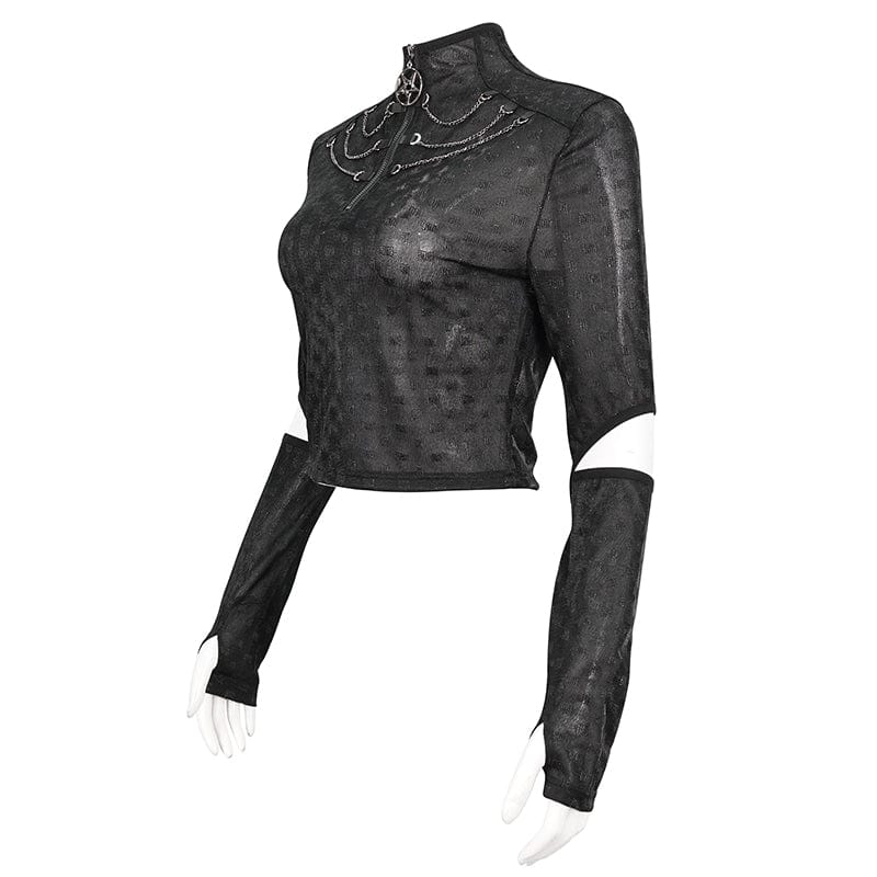 Women's Gothic Stand Collar Cutout Shirt - Image 2
